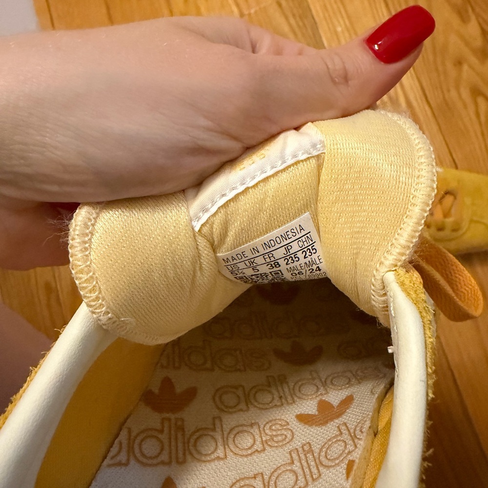 adidas Suede Gazelle Sneakers in Yellow & White with Gold Accents - Picture 3 of 3